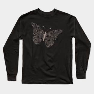 Butterfly in Modern Paisley Outline Design Long Sleeve T-Shirt